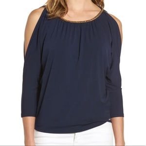 Michael Kors Chain Neck Cold Shoulder Top